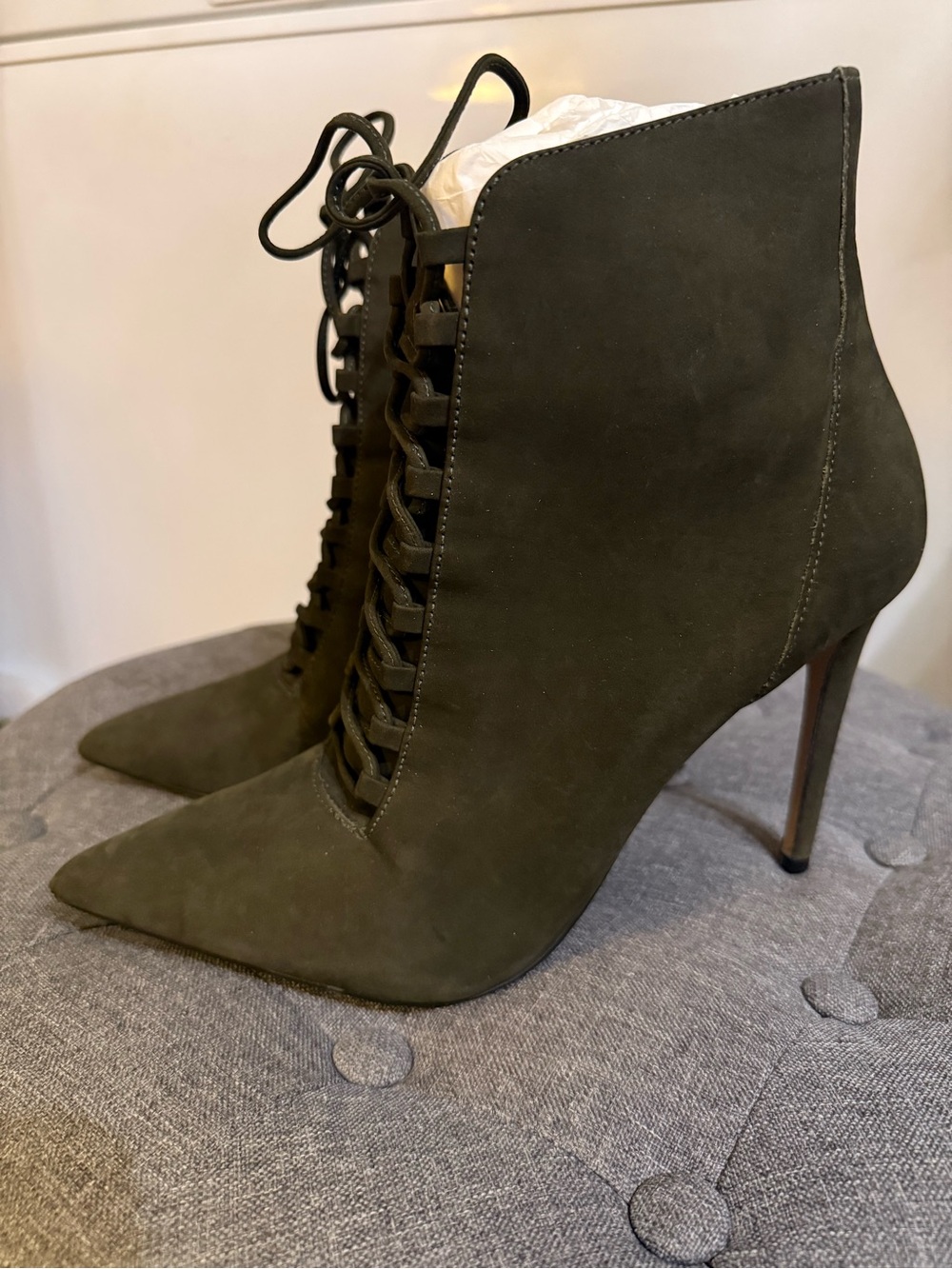 Aldo Jonasson Women's Lace-Up Pointed Toe Ankle Boots Olive